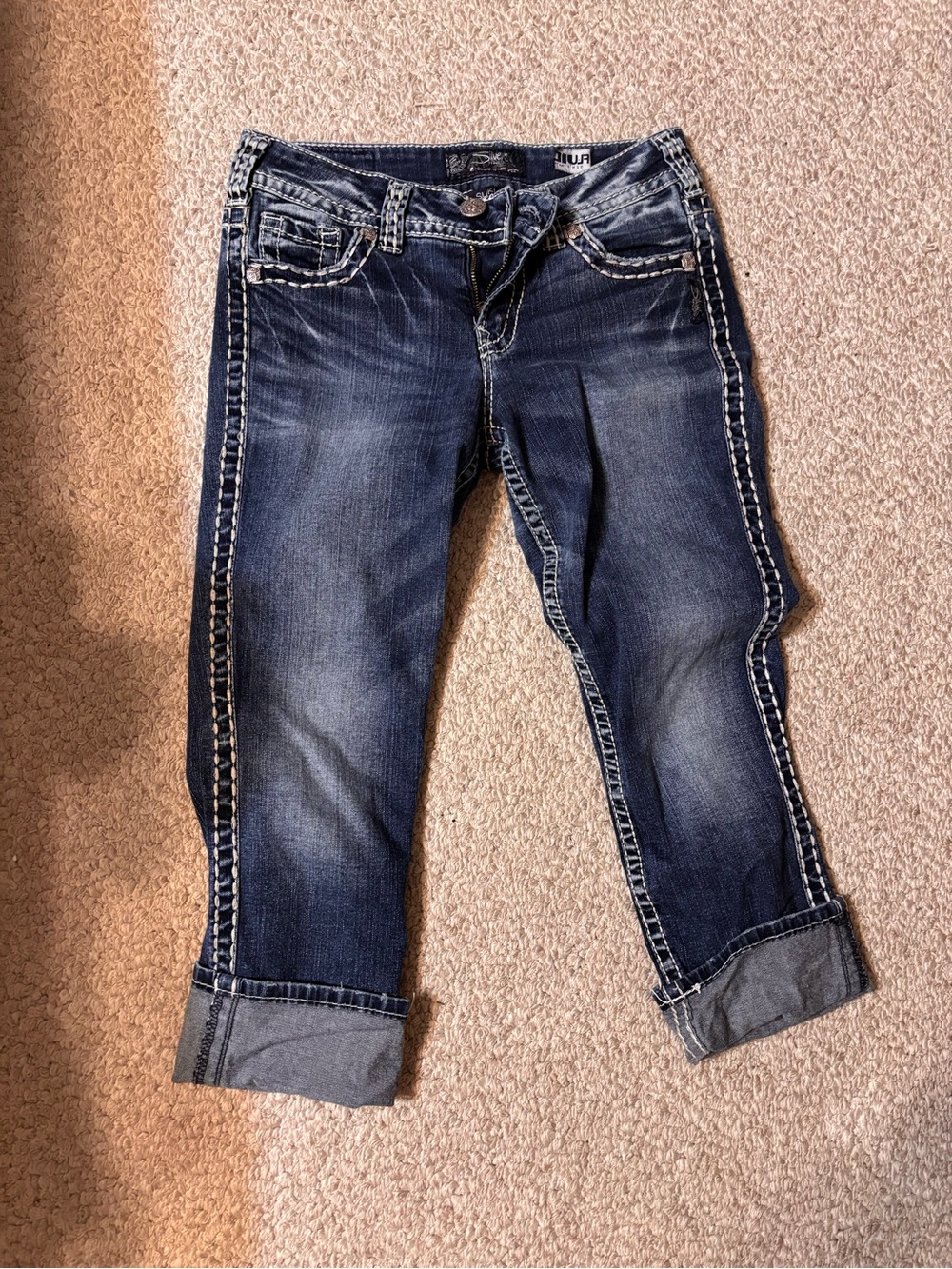 Silver Jeans Dark Blue Cropped Capri with Contrast Stitching